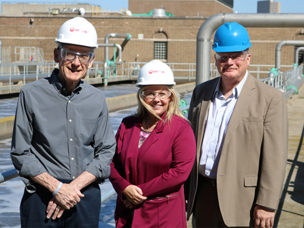 Gov. Tony Evers, DWD Secretary-designee Amy Pechacek, and Milwaukee Metropolitan Sewerage District Executive Director Kevin Shafer